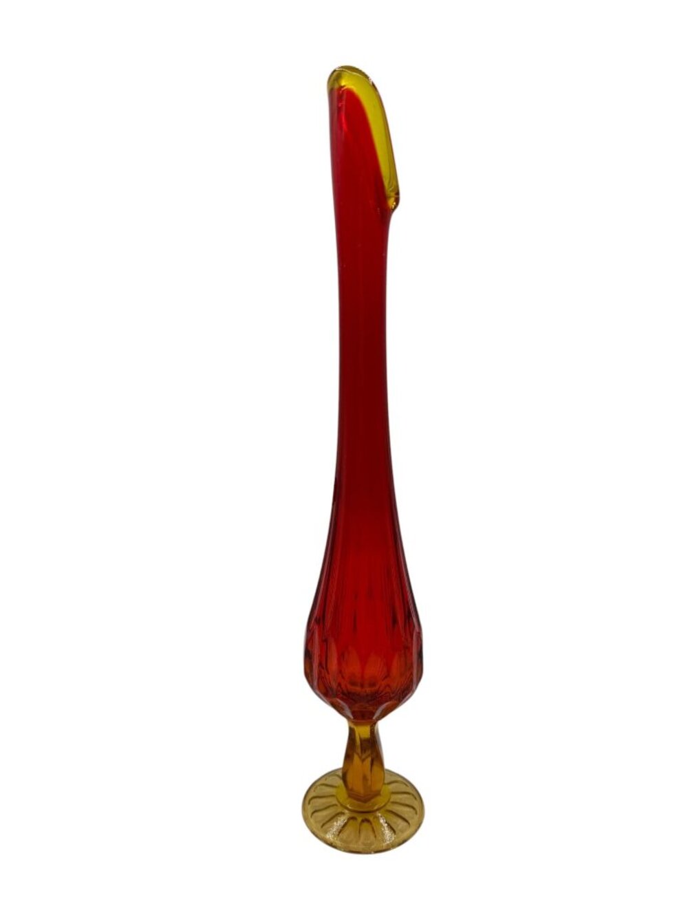 Fenton MCM Amberina Hand Made Swung Red Amber Orange Fire Glass Art Vase 13 in - Picture 4 of 6